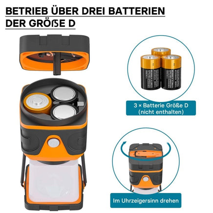 Batteriebetriebene LED - Campinglampe mit 4 Leuchtmodi – Dimmbares Outdoor - Campinglicht als Campinglaterne & Zeltlampe, 1000Lumen - B&B Shop - 2000 Stockerau