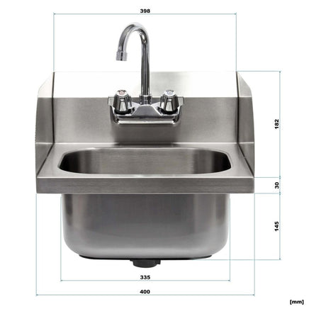 Edelstahl Waschbecken mit Innenbecken, 3 - seitigem Spritzschutz für Gastronomie Küche Werkstatt, Komplettset mit Armatur und Anschlüsse - B&B Shop - 2000 Stockerau