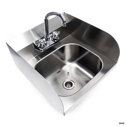 Edelstahl Waschbecken mit Innenbecken, 3 - seitigem Spritzschutz für Gastronomie Küche Werkstatt, Komplettset mit Armatur und Anschlüsse - B&B Shop - 2000 Stockerau
