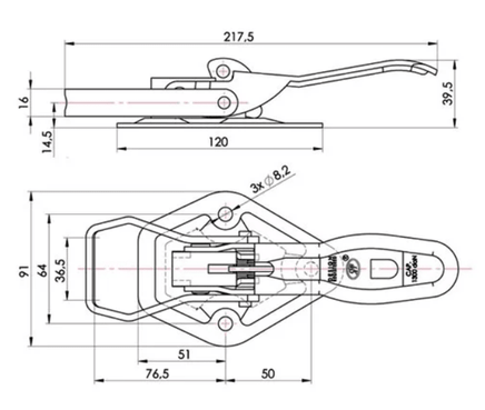 Exzenterverschluss, 90 x 220 x 39 mm Bordwandschanier, Verschluss - B&B Shop - 2000 Stockerau