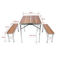 Koffertisch mit 2 Bänken Holzdesign Aluminium 90x66x70 cm Campingtisch klappbar Sitzgruppe Campingmöbel Outdoor - B&B Shop - 2000 Stockerau