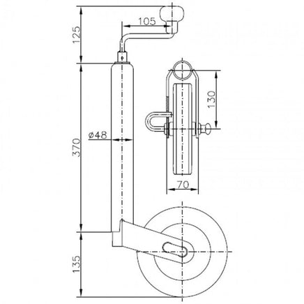 Stützrad Ø 48 mm, Stützlast 150kg, Kunststofffelge, mit integrierter Bremsfunktion-B&B Shop - 2000 Stockerau